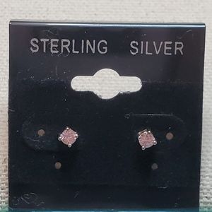 Gold Studs with Pink CZ Studs .925